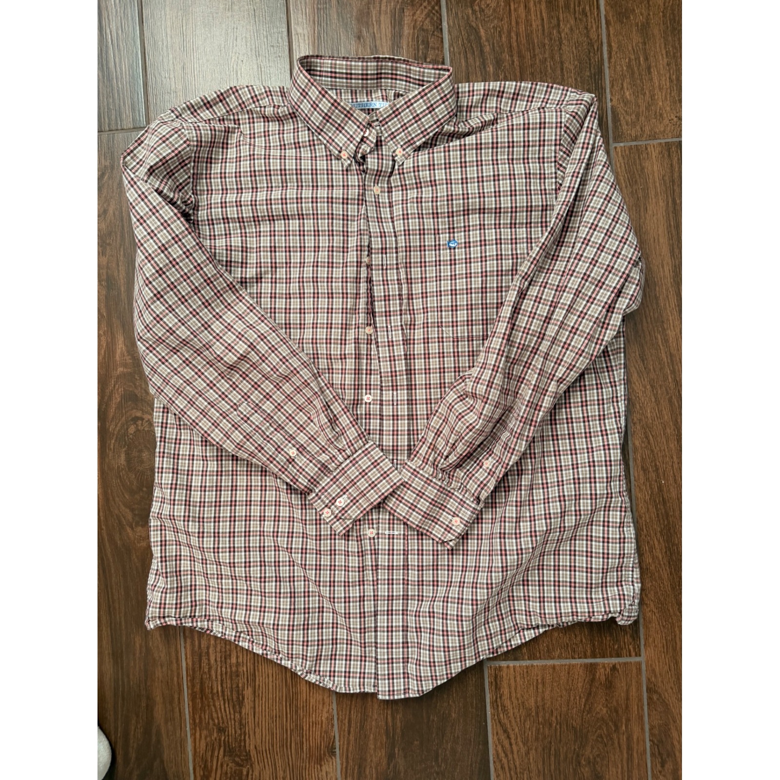 Southern Tide Mens Xxl Long Sleeve Plaid Button Down Shirt Brown Red Skipjack